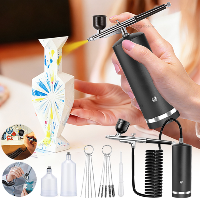 Airbrush Kit With Mini Compressor - Airbrush mit Kompressor Farbspritzpistole Airbrush-Malset Mini-Spritzpistole