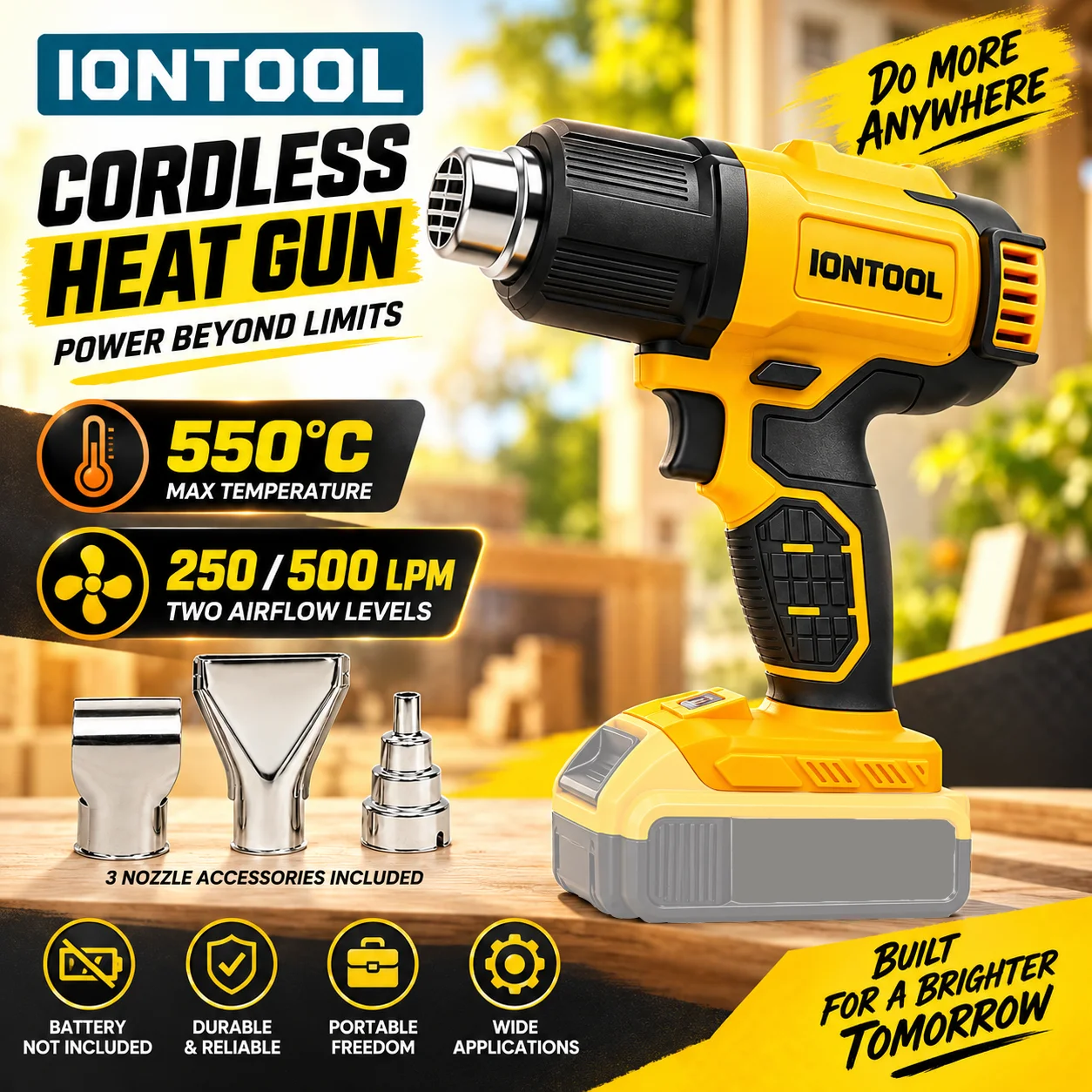 Cordless Heat Gun For Shrink Tubing - IONTOOL Akku-Heißluftpistole 550 ℃ Hochtemperatur für